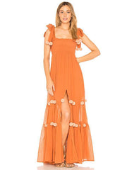 Bohemia Pompoms Knotted Bowknot Split-front Maxi Dress