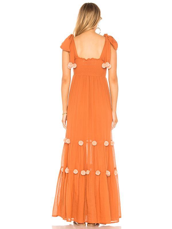 Bohemia Pompoms Knotted Bowknot Split-front Maxi Dress