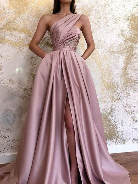 Women's Dresses One Shoulder Sleeveless Slit Dress