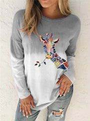 Casual Giraffe Print Crew Neck Long Sleeve Sweatshirt