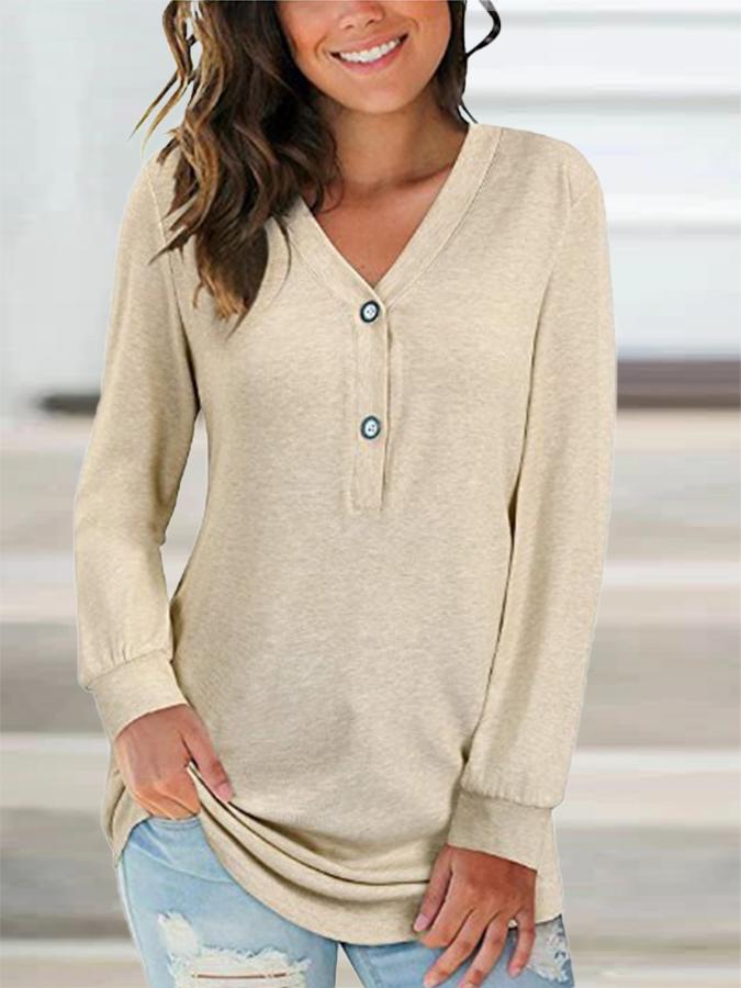 V Neck Sheath Long Sleeve Shirts & Tops