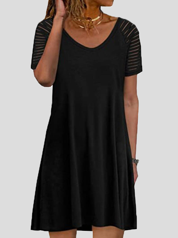 Women's Dresses V-Neck Short Sleeve Sheer Mesh Panel Dress