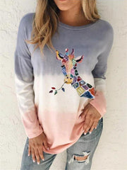 Casual Giraffe Print Crew Neck Long Sleeve Sweatshirt