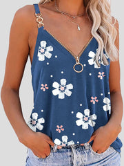 Women's Tank Tops Printed V-Neck Zip Suspender Tank Top