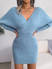 Sexy Cross V-Neck Sweater Dress Bodycon Dresses
