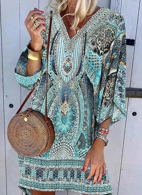 Shift Above Knee Casual Boho Vacation Tunic Dresses