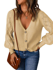 Solid Button Cardigan Single Row Button V neck Sweaters