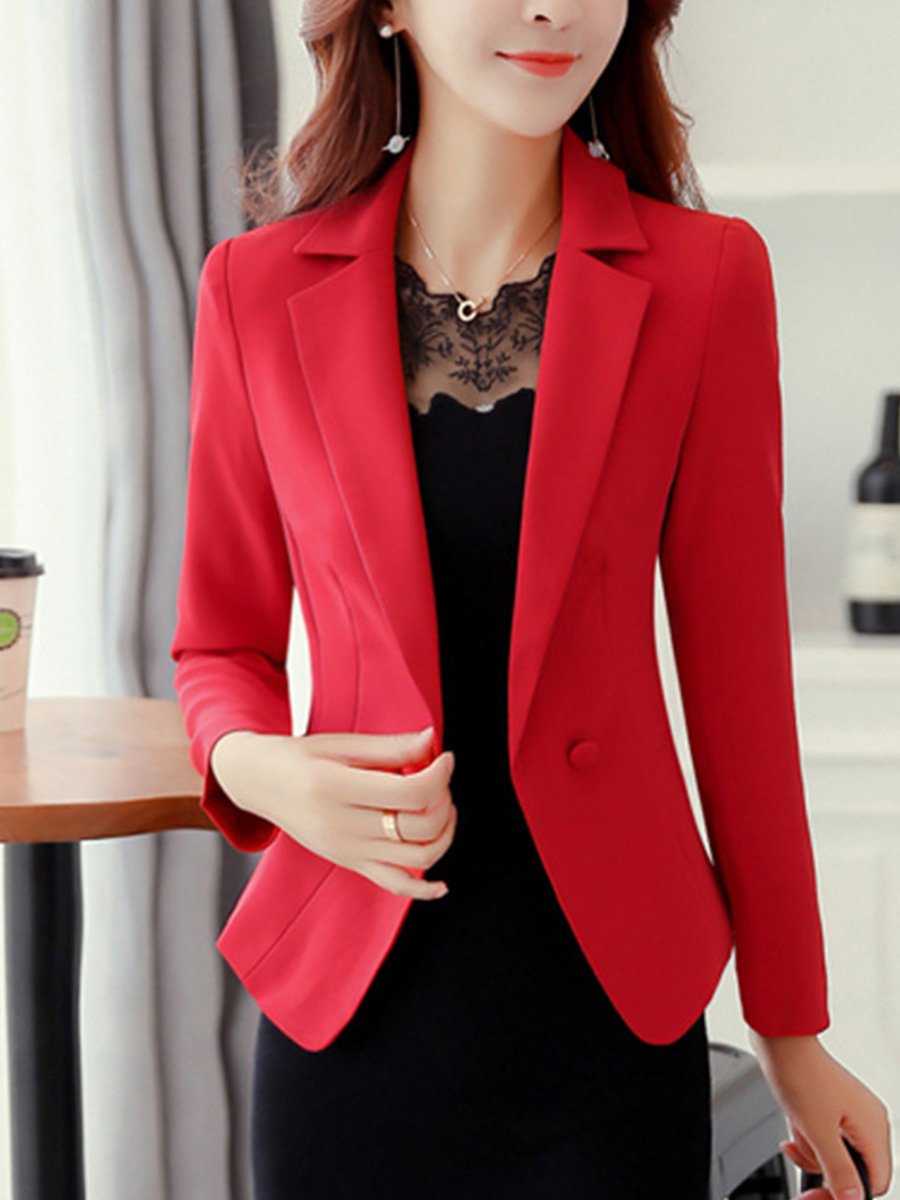 Solid Notch Lapel Single Button Long Sleeve Blazer