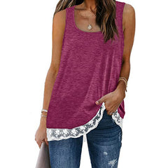 Solid color lace round neck vests