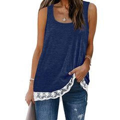 Solid color lace round neck vests