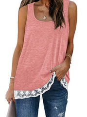 Solid color lace round neck vests