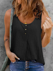 Solid crew neck button-embellished sleeveless tank top T-shirs vests