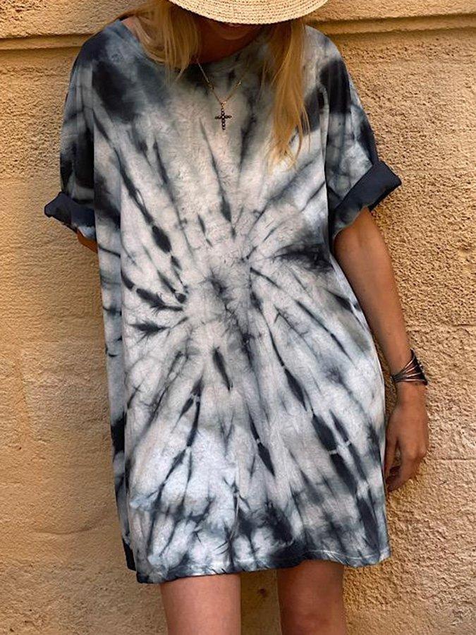 White-Blue Casual Half Sleeve Dresses