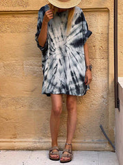White-Blue Casual Half Sleeve Dresses