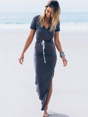 Solid Color Split-side Maxi Dress