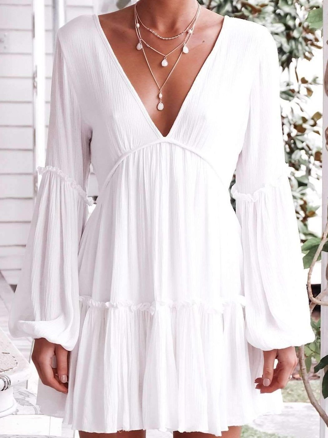 Sexy V neck Puff sleeve Shift Dresses