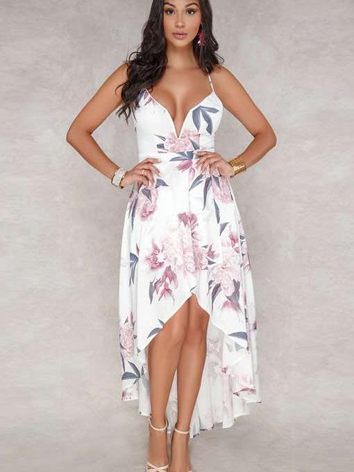 Sexy Backless V neck Irregular Maxi Dresses