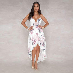 Sexy Backless V neck Irregular Maxi Dresses