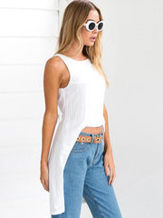 Round Neck Asymmetric Hem Backless Plain Vests