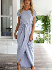 Pure Short sleeve Round neck Irregular Maxi Dresses