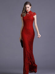 Elegant Cap Sleeve High Collar Mermaid Dress Evening Dress