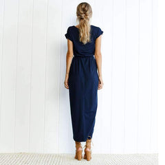 Pure Short sleeve Round neck Irregular Maxi Dresses