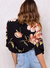 Fashion Print V neck Lacing T-Shirts
