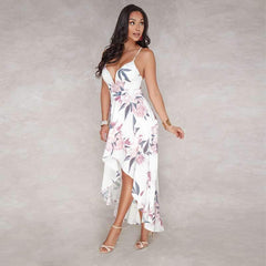 Sexy Backless V neck Irregular Maxi Dresses
