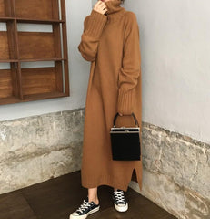 Casual High Collar Long Knitted Maxi Dress