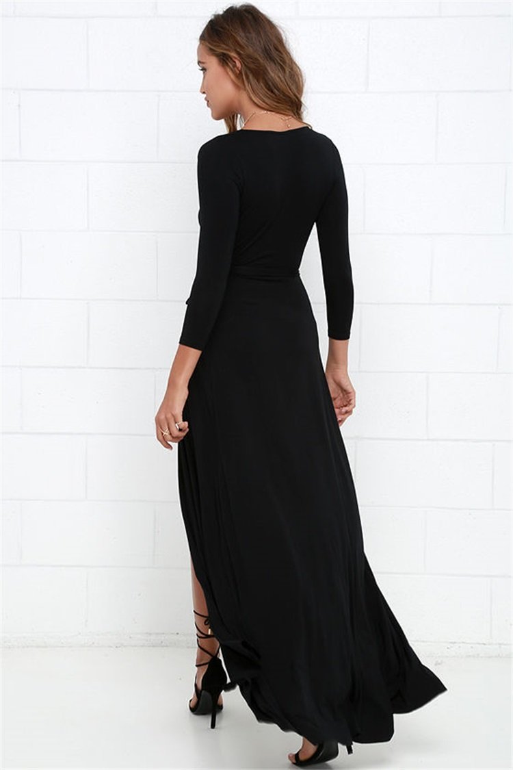 Sexy V neck Slit Long sleeve Maxi Dresses