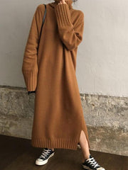 Casual High Collar Long Knitted Maxi Dress