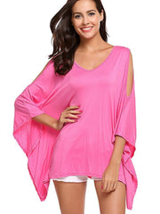 Pure Off shoulder V neck Batwing sleeve T-Shirts