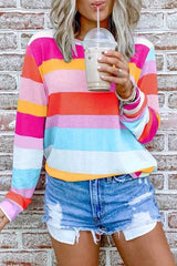 Rainbow Striped Multicolor Thin Tops Sweatshirts