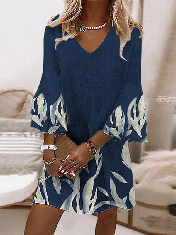 V-Neck Summer Loose Flared Sleeve Shift Dresses