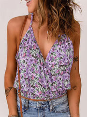 V-neck Loose Floral Print Resort Beach Sleeveless T-shirt Vests