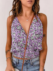 V-neck Loose Floral Print Resort Beach Sleeveless T-shirt Vests