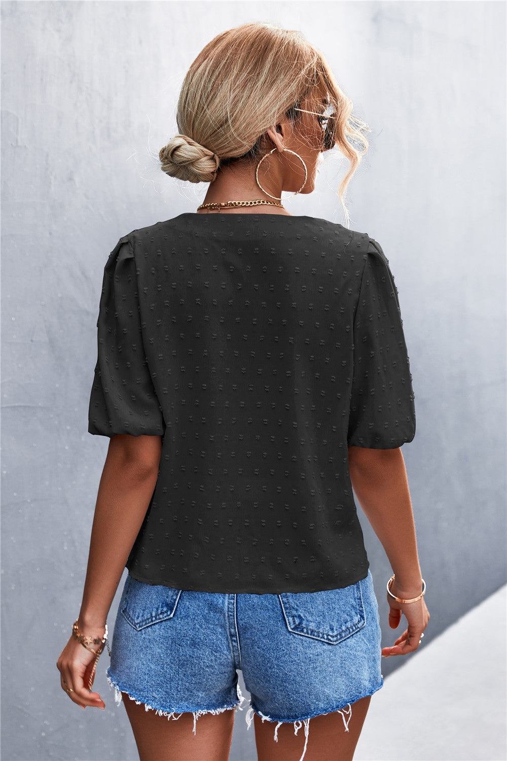 V-neck polka dot jacquard short sleeve Summer T-shirts