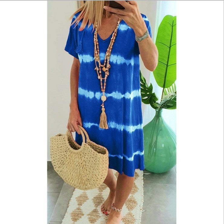 Vacation v neck women stripe fashion long dresses