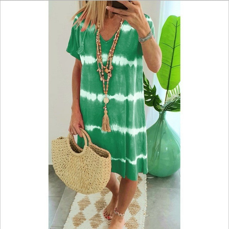 Vacation v neck women stripe fashion long dresses