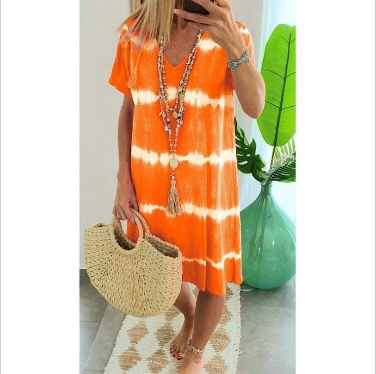 Vacation v neck women stripe fashion long dresses