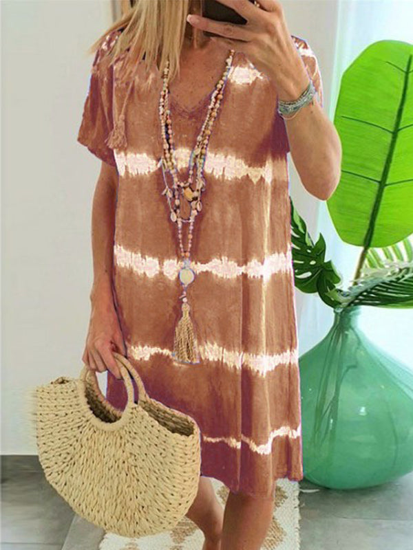 Vacation v neck women stripe fashion long dresses