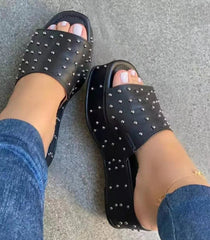 Vintage Fish Mouth Platform Studded Sandals