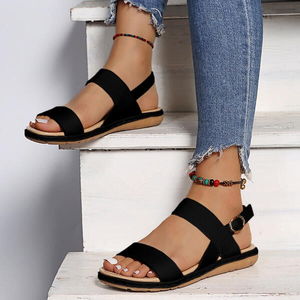 Woman Buckle Solid Color Flat Heel Sandals