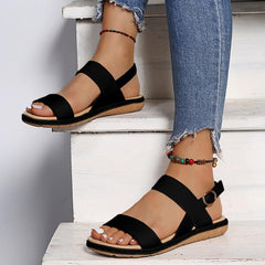 Woman Buckle Solid Color Flat Heel Sandals