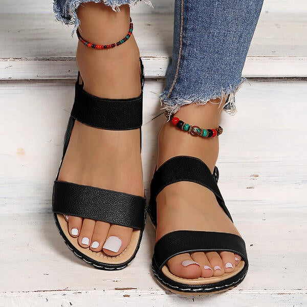 Woman Buckle Solid Color Flat Heel Sandals