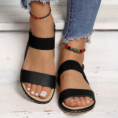 Woman Buckle Solid Color Flat Heel Sandals
