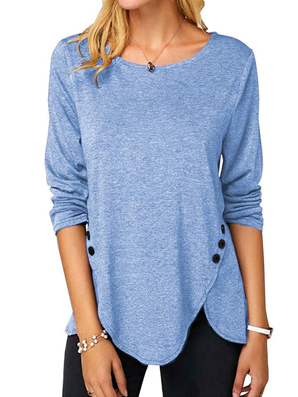 Woman Fashion Round Neck Long Sleeve Irregular Hem T-shirts