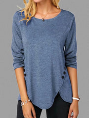 Woman Fashion Round Neck Long Sleeve Irregular Hem T-shirts