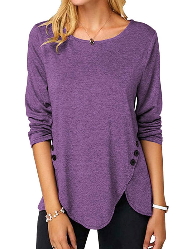 Woman Fashion Round Neck Long Sleeve Irregular Hem T-shirts