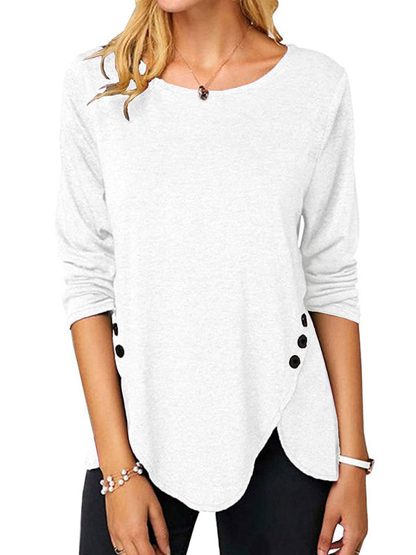 Woman Fashion Round Neck Long Sleeve Irregular Hem T-shirts